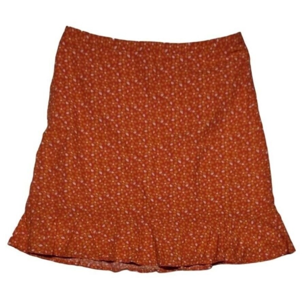 Dockers Women Orange Floral Print Skirt Size 10 Cotton‎ Blend Ruffle Hem Lined